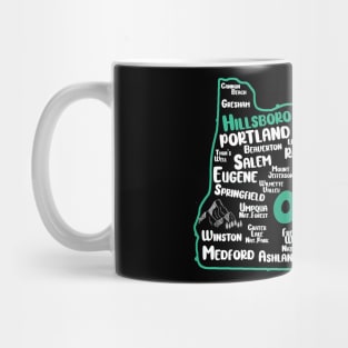 Cute map of Hillsboro Oregon, Portland, Salem, Eugene, Springfield, Bend, Ontario, Medford Mug